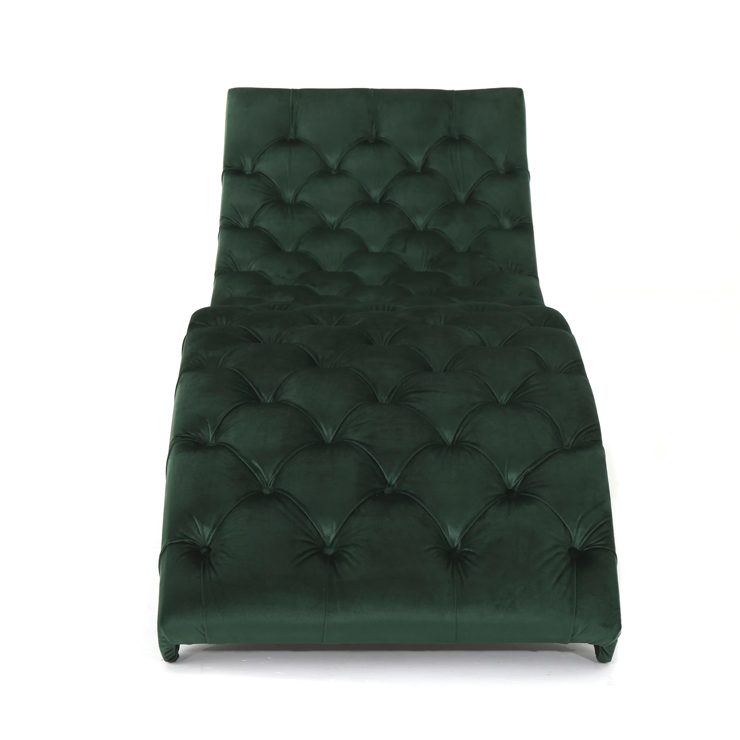 Grasby Tufted Emerald Velvet Chaise Lounge, Emerald and Expresso