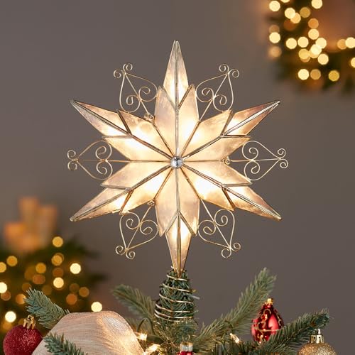 Kurt Adler 10-Light 6-Point Capiz Star Treetop with Scroll Design