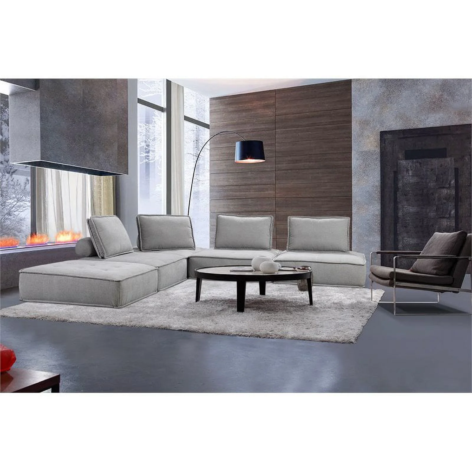 Divani Casa Nolden 5-Piece Modern Fabric Modular Sectional Sofa in Gray