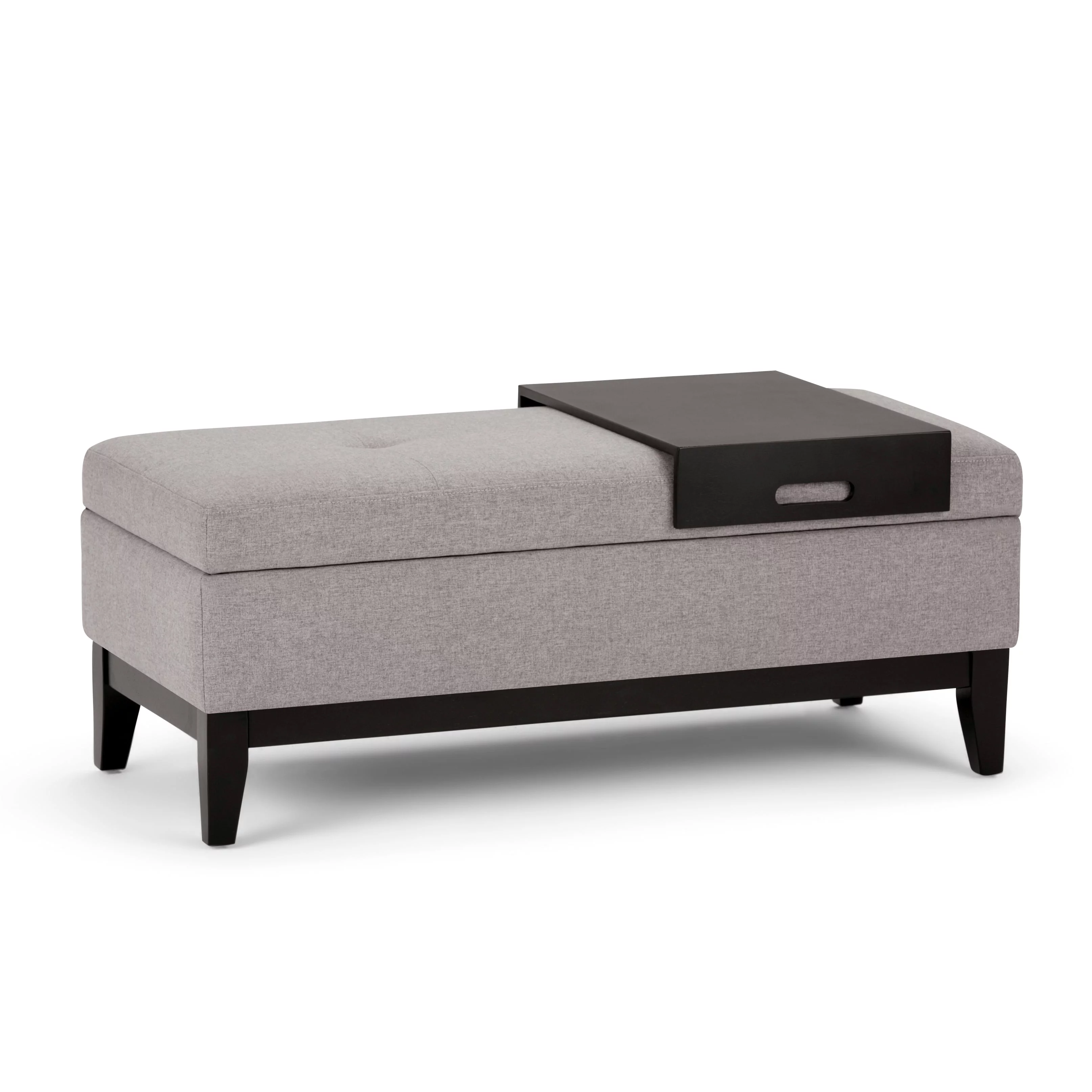 Oregon 42 inch Wide Contemporary Rectangle Storage Ottoman Bench with Tray in Cloud Grey Linen Look Fabric