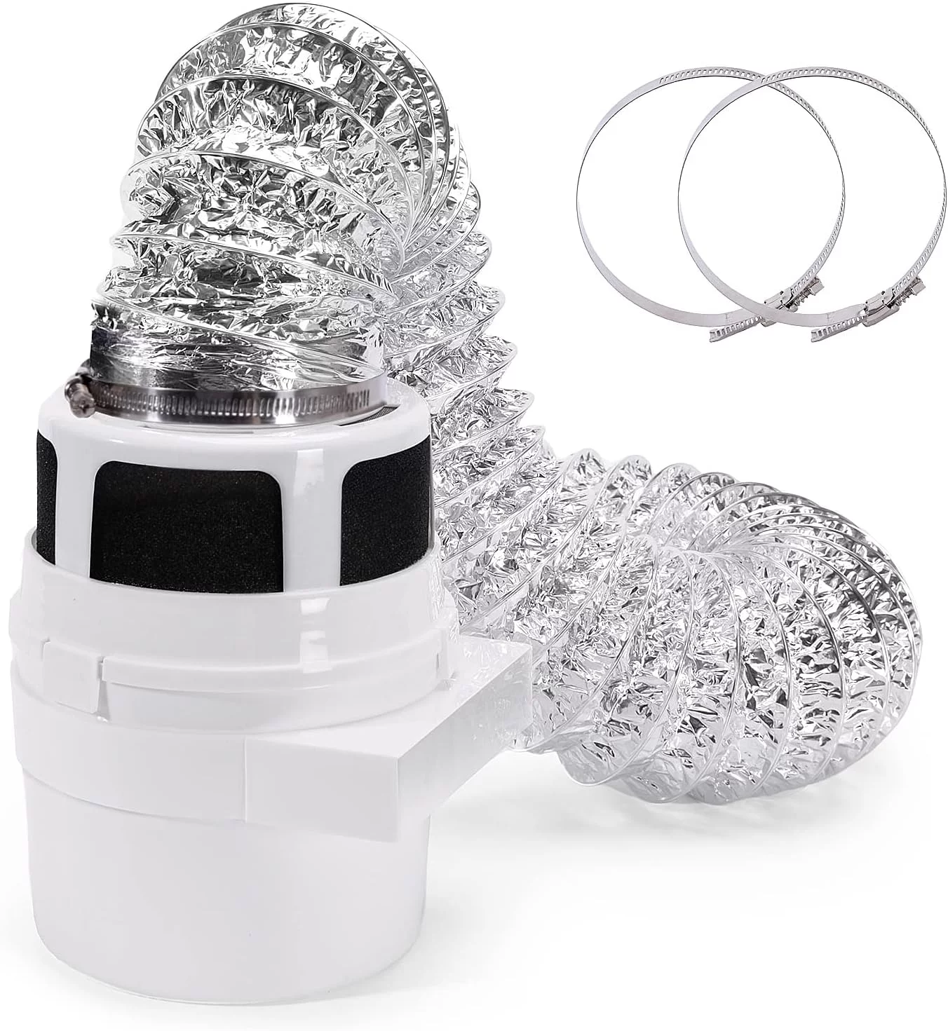 TUOOWO Indoor Dryer Vent Kit Lint Trap Bucket Dryer Vent with 4-Inch by 5-Feet Silver Proflex Duct