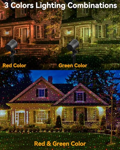Christmas Projector Lights Outdoor Waterproof with Remote Control, Outdoor Christmas Decorations Garden & Landscape Lights with Red and Green Stars for Garden Room Decor/Halloween Decorations