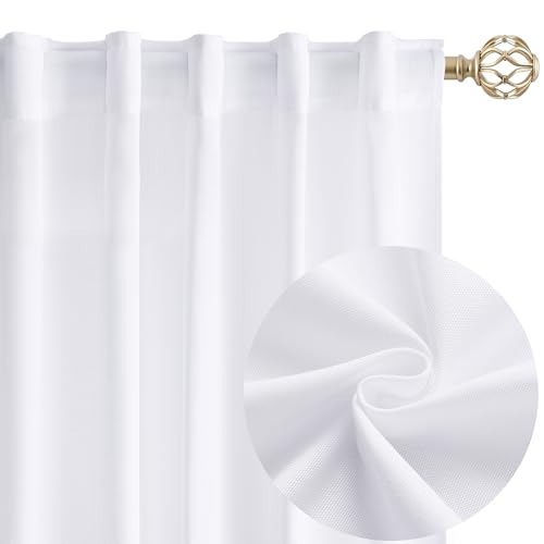 Natural Cream Linen Curtains 90 inch Long 2 Panels Semi Sheer Light Filtering Living Room Panels Back Tab Rod Pocket Beige Neutral Country Rustic Farmhouse Drapes for Bedroom, 40x90