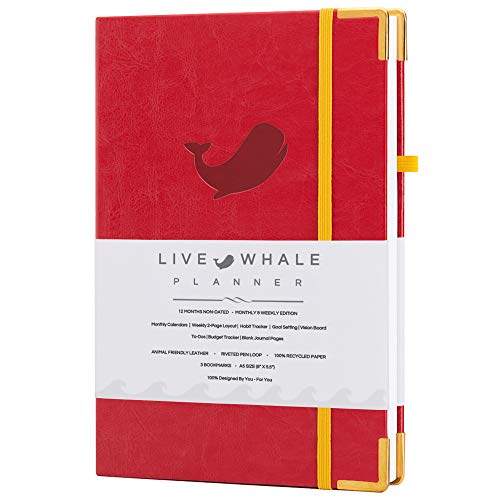 Live Whale A5 Undated Weekly Planner, 12 Month Full Focus Weekly Planner/Monthly Productivity Journal for Habit Tracking, Wellness, and Gratitude Journaling. Purple-Grey Planner