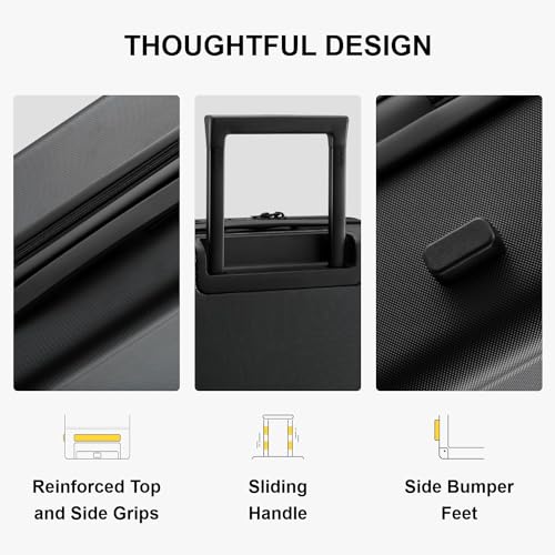 LEVEL8 Hard Shell Carry on Luggage Airline Approved, Carry-on Suitcases with Wheels, Lightweight Luminous Textured Hardside Travel Bag with Tsa Lock, 20 Inch, Black