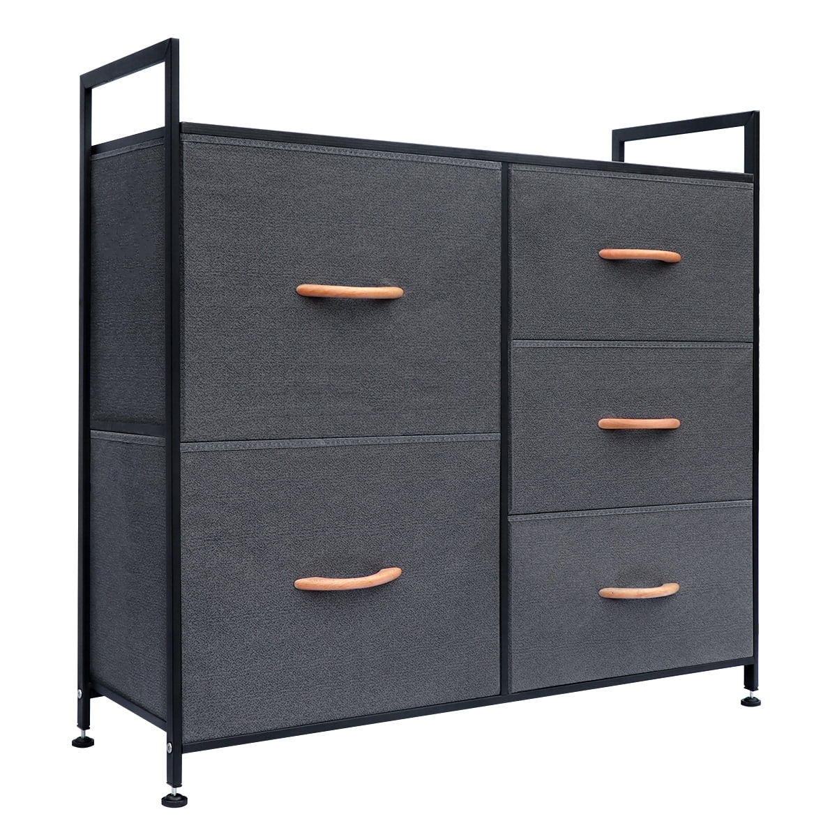 Rich 5 Drawers Dressers Storage Fabic Modern Closet Shelves Units Organizer for Laundry Hallway Entryway Office Nursery with Steel Frame Wood Top Grey