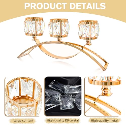 Black Set of 3 Crystal Candle Holders Arched - Elegant Tabletop Candelabra Centerpiece for Weddings, Dining Room Decor, Modern Home & Cabinet Display Housewarming