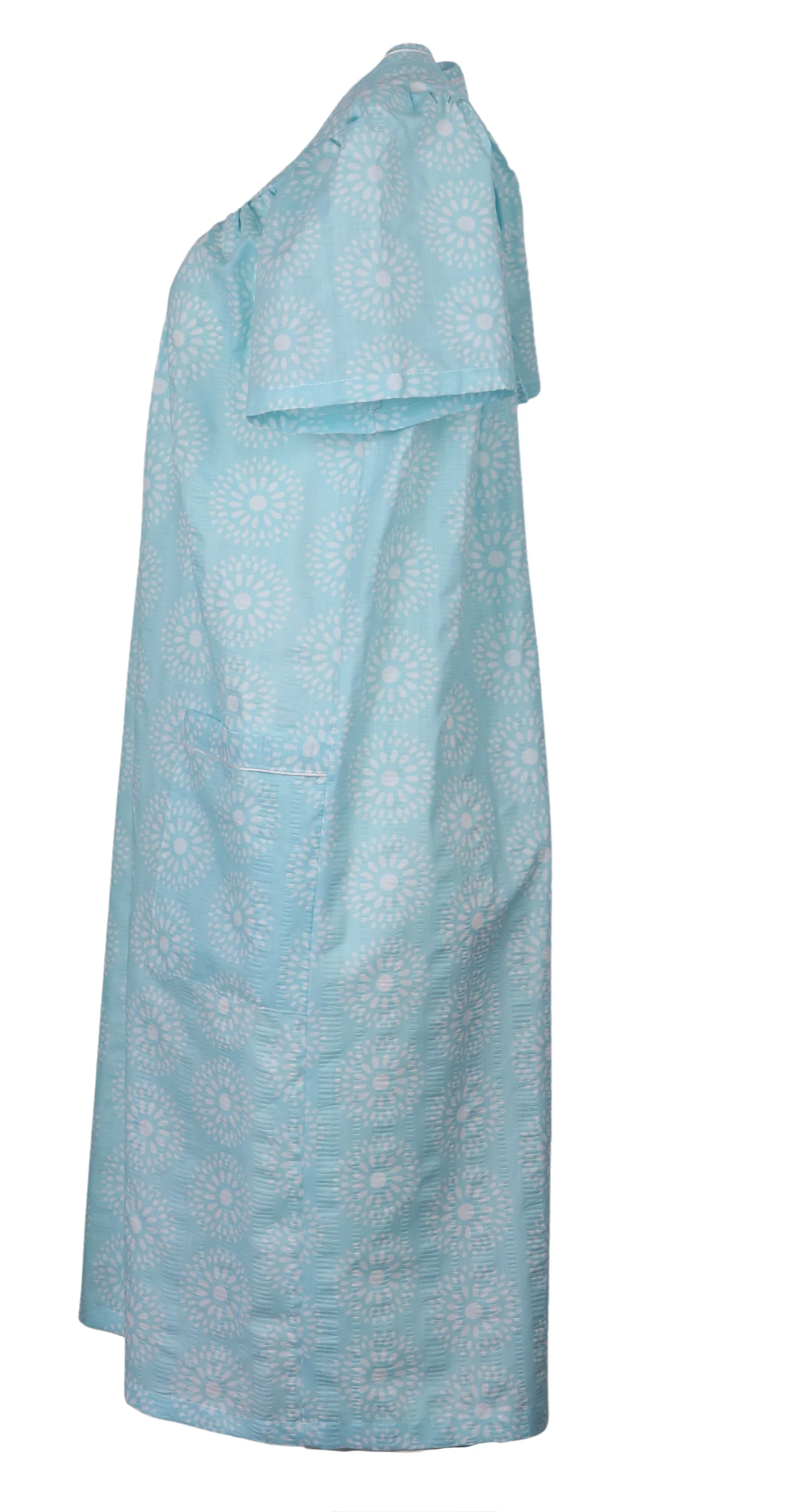 Elegant Emily Women's Snap-Front Duster Robe With Pockets - Aqua Mandalas - X-Large