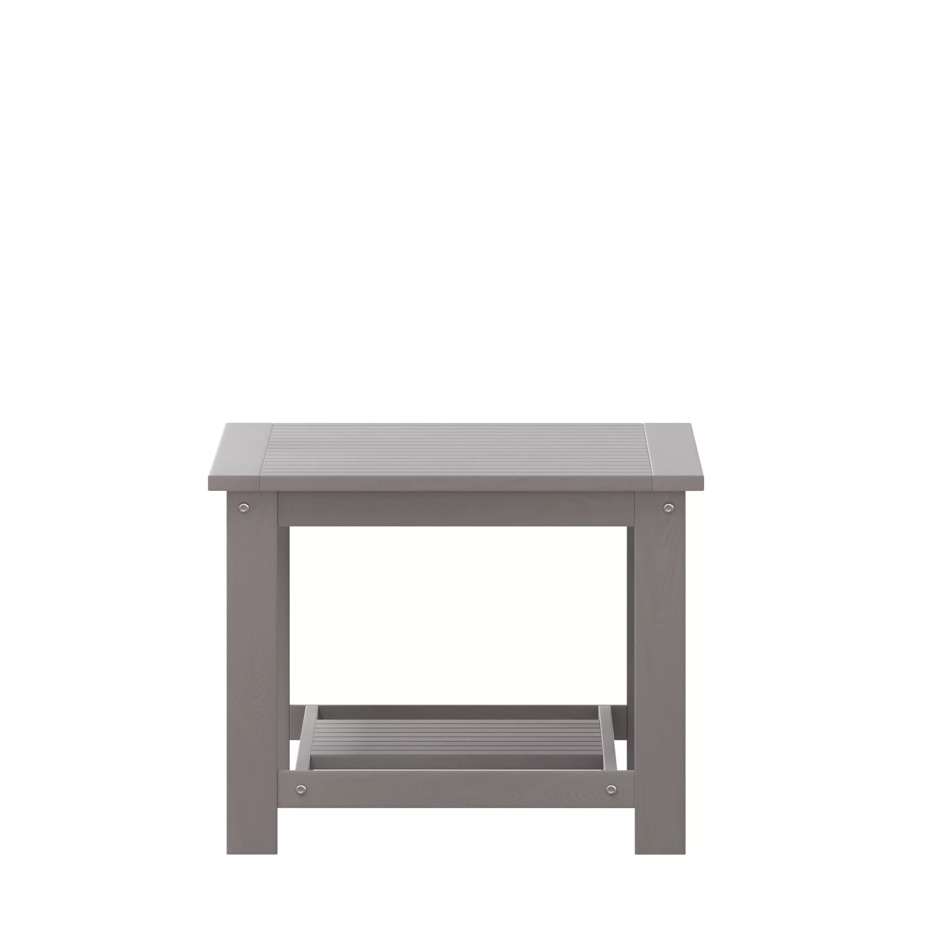 Merrick Lane All-Weather Poly Resin Wood Two Tiered Adirondack Slatted Coffee Conversation Table in Gray