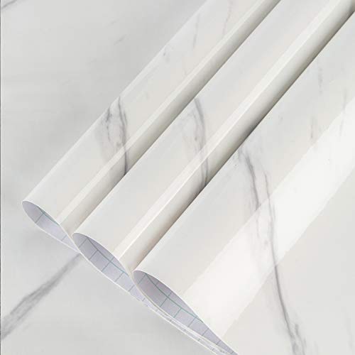 Large White Marble Granite Wallpaper Peel Stick Thicken 31.5x591inch Waterproof Furniture Sticker Self-Adhesive Contact Paper Marble Vinyl Wrap for Countertop Fireplace Backsplash DIY Wall Sticker