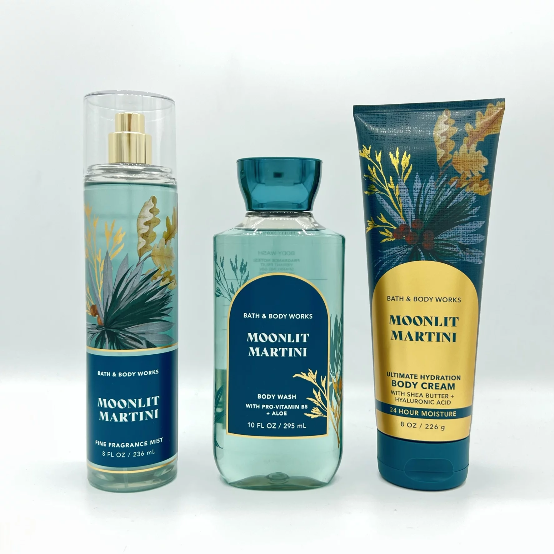 Bath & Body Works Moonlit Martini Fine Fragrance Mist, Body Wash and Body Cream 3-Piece Bundle