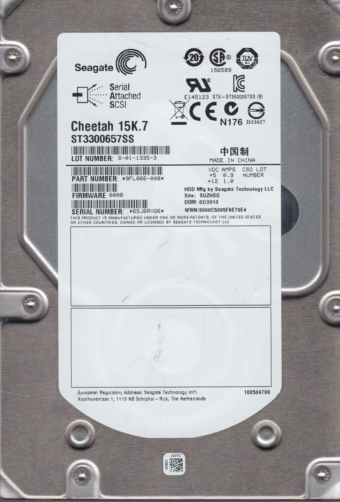 ST3300657SS, 6SJ, SUZHSG, PN 9FL066-008, FW 0008, Seagate 300GB SAS 3.5 Hard Drive