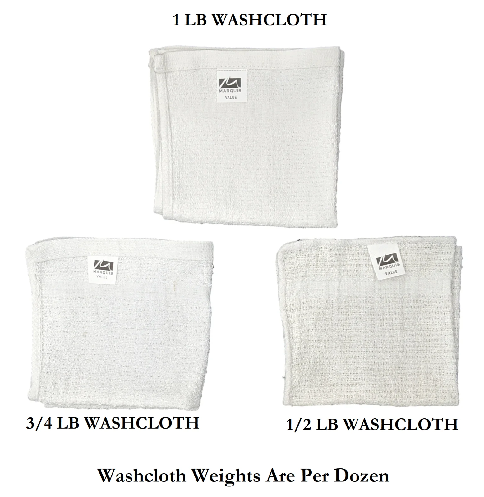 12 Inch x 12 Inch White Cotton Value Washcloths - Reusable Lt Weight Thin Cloth Rags - Bath/Baby/Kitchen/Garage - 1 Lb per Dozen - Set of 60
