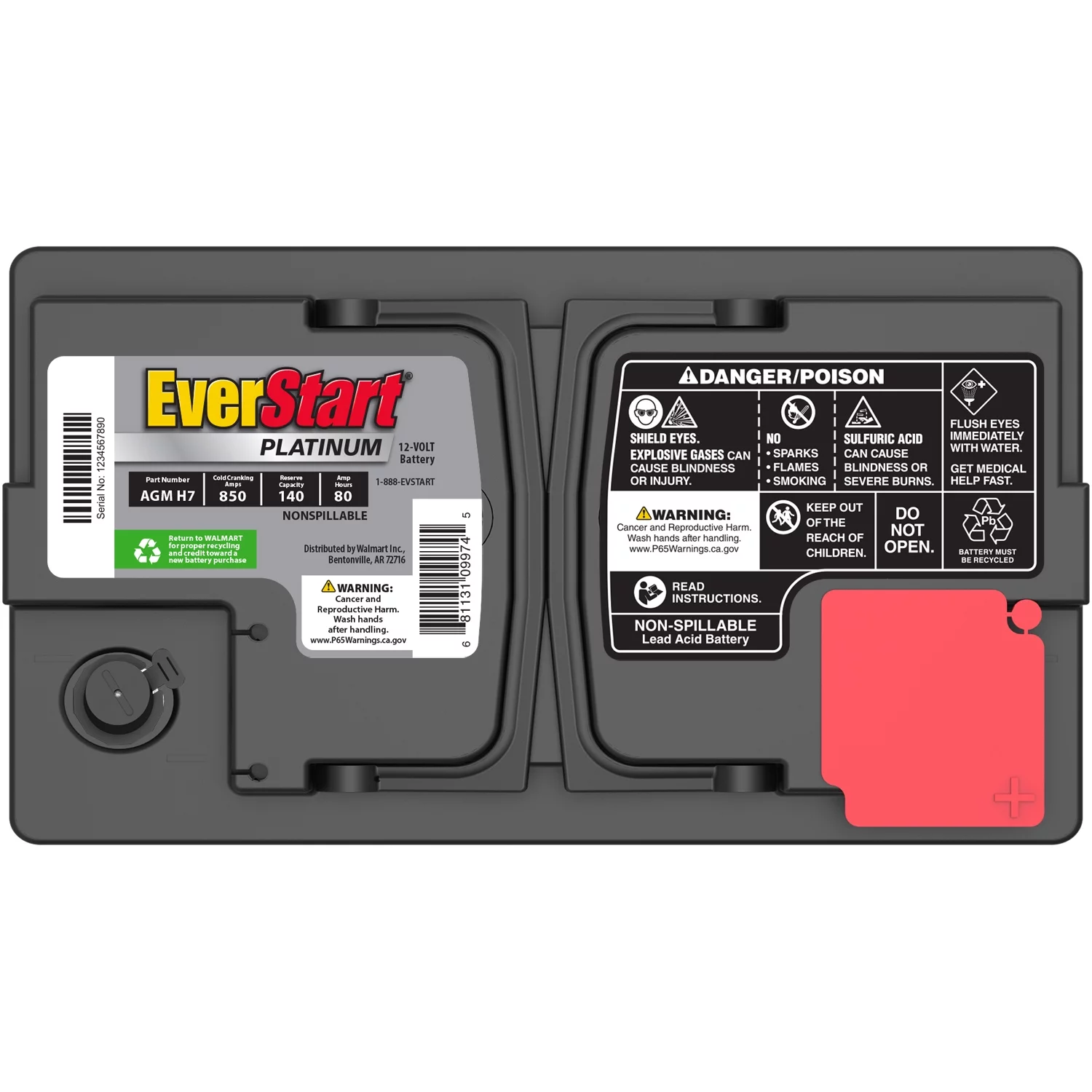 EverStart Platinum AGM Automotive Battery, Group Size H7 / LN4 / 94R 12 Volt, 800 CCA 140 RC