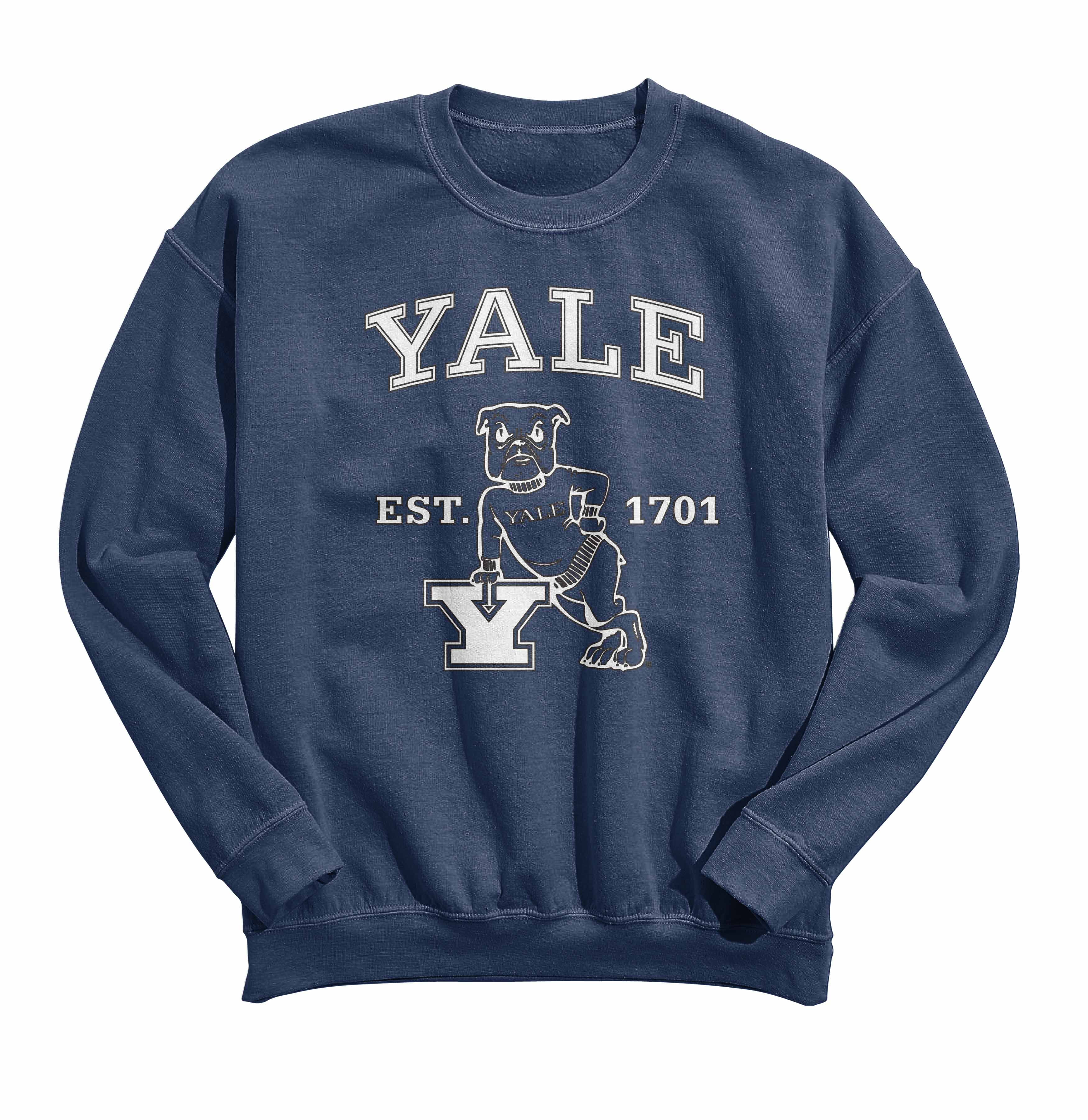 Isaac Morris Limited Yale University Leaning Bulldog Mens and Womens Crewneck Sweatshirt (Navy Blue, S-XXL)