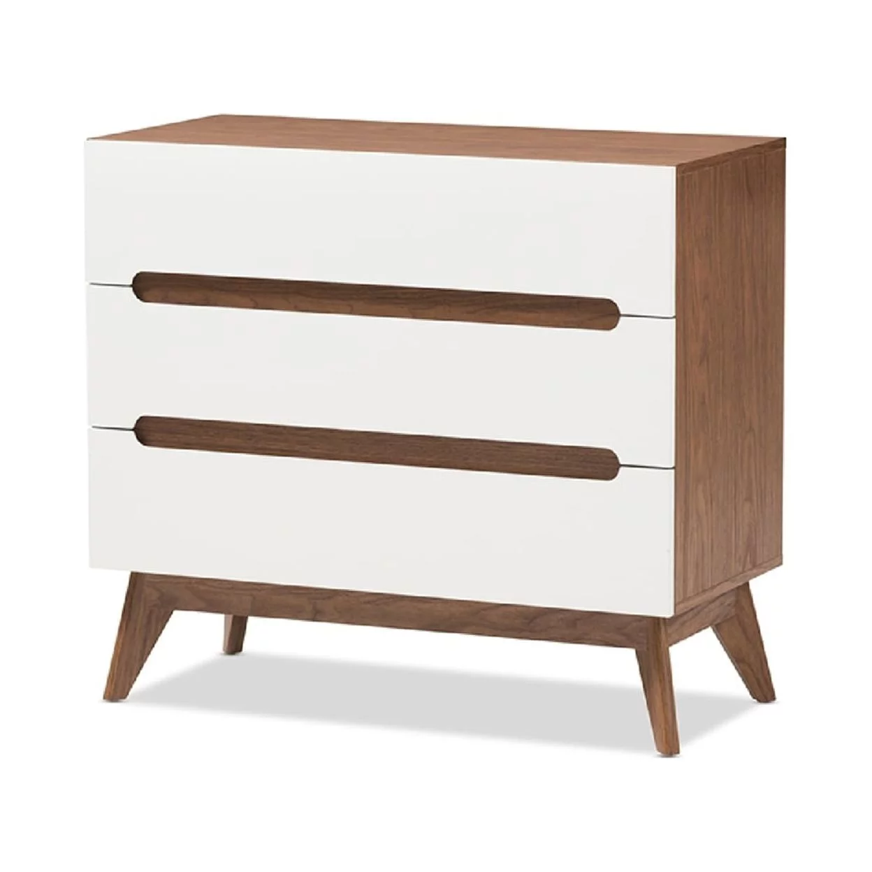 Baxton Studio Calypso Mid-Century Modern White and Walnut Wood 3-Drawer Storage Chest
