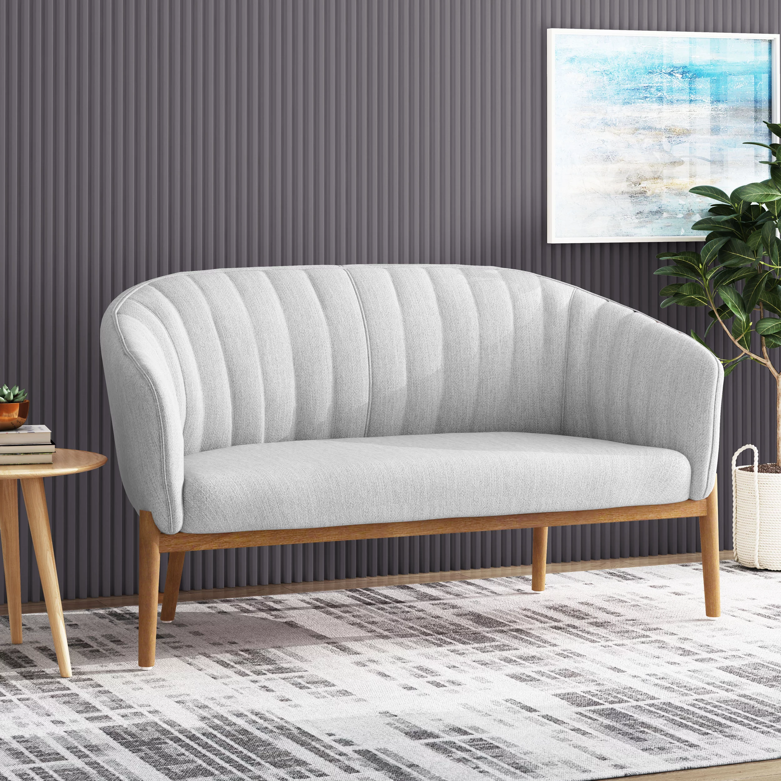 GDF Studio Deborah Mid-Century Upholstered Fabric Loveseat, Mity Gray