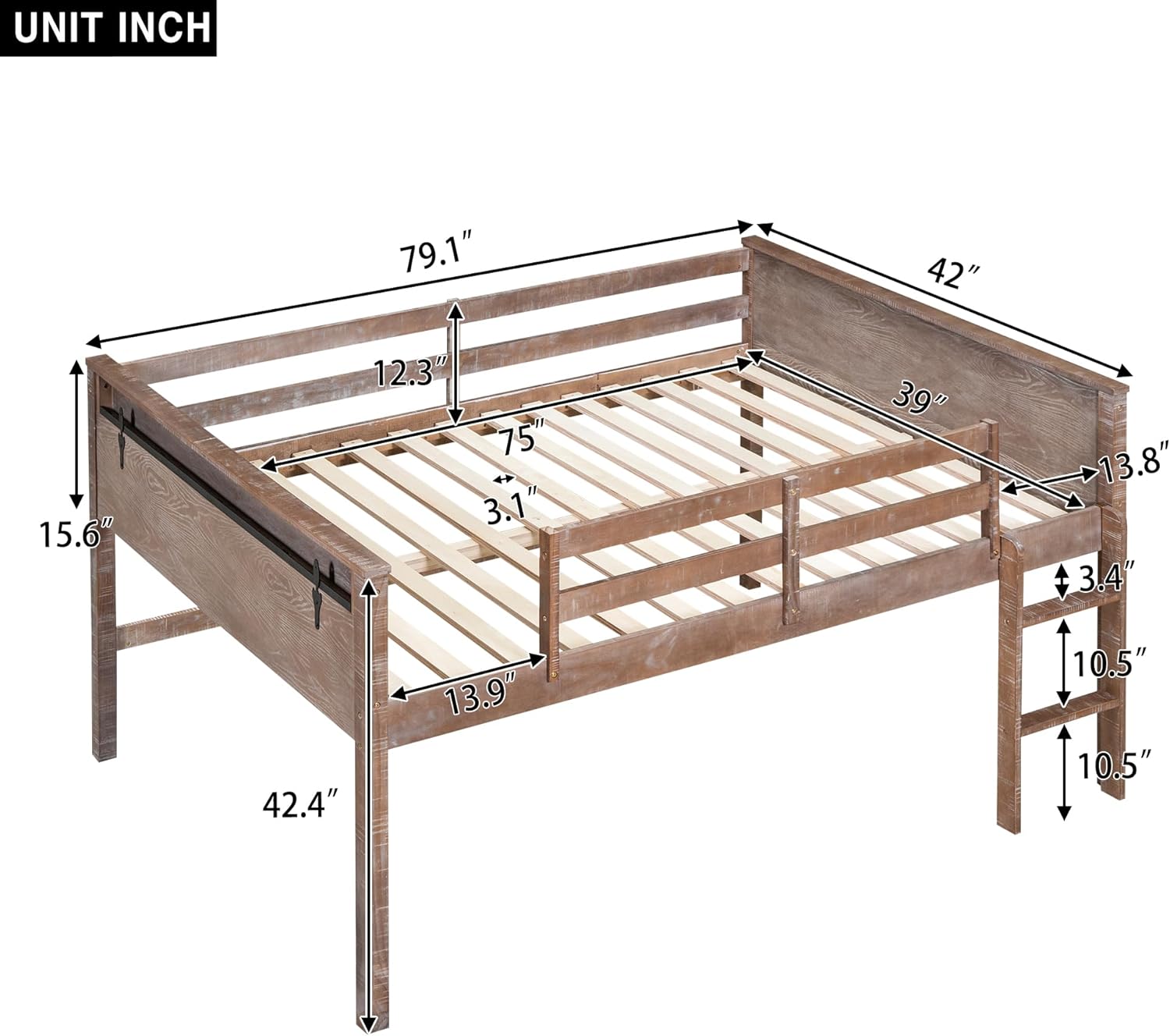 Harper & Bright Designs Low Loft Bed Twin Size for Kids, Wood Twin Size Loft Bed Frame with Hanging Clothes Rack, High Guardrail & Ladder, Twin Storage Bed for Kids Teens Boys & Girls(Twin, Natural)