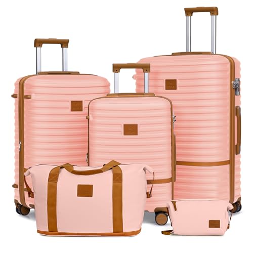 Joyway Carry On Luggage 20 Inch Expandable Suitcase with Spinner Wheel, 4 Piece Hard Shell Luggage Set with TSA Lock(White brown)