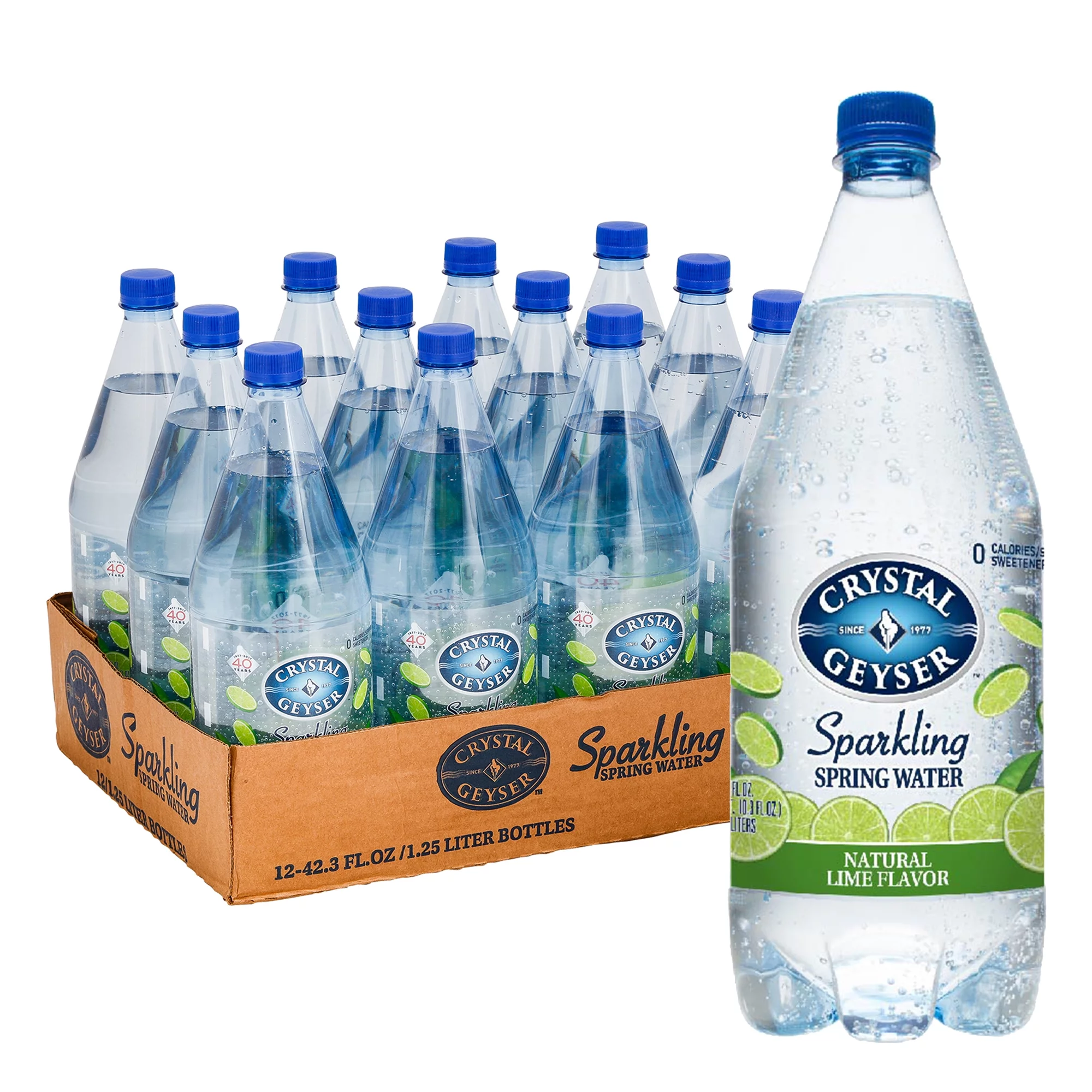 Crystal Geyser Natural Flavored Sparkling Spring Water, Lime, 12 Pack, Large 42 oz Bottles, No Artificial Ingredients or Sweeteners, Carbonated, Non GMO