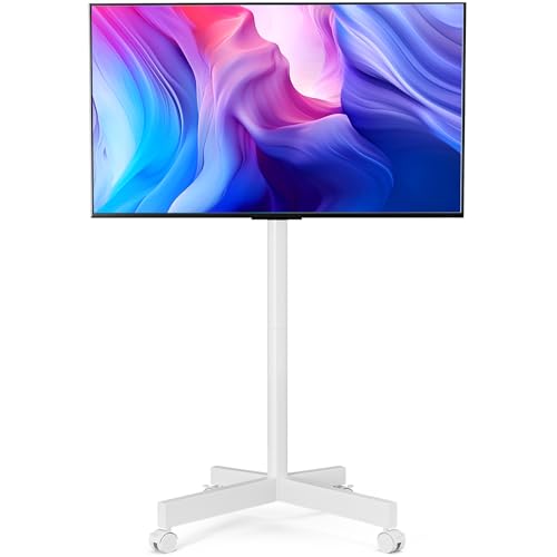 Mobile TV Cart Rolling TV Stand for 23-65 Inch Screen Outdoor TVs up to 110lbs, Height Adjustable Portable AV Cart with Wheels and Tilt Mount, Outdoor TV Stand Mount, Max VESA 400x400mm, White