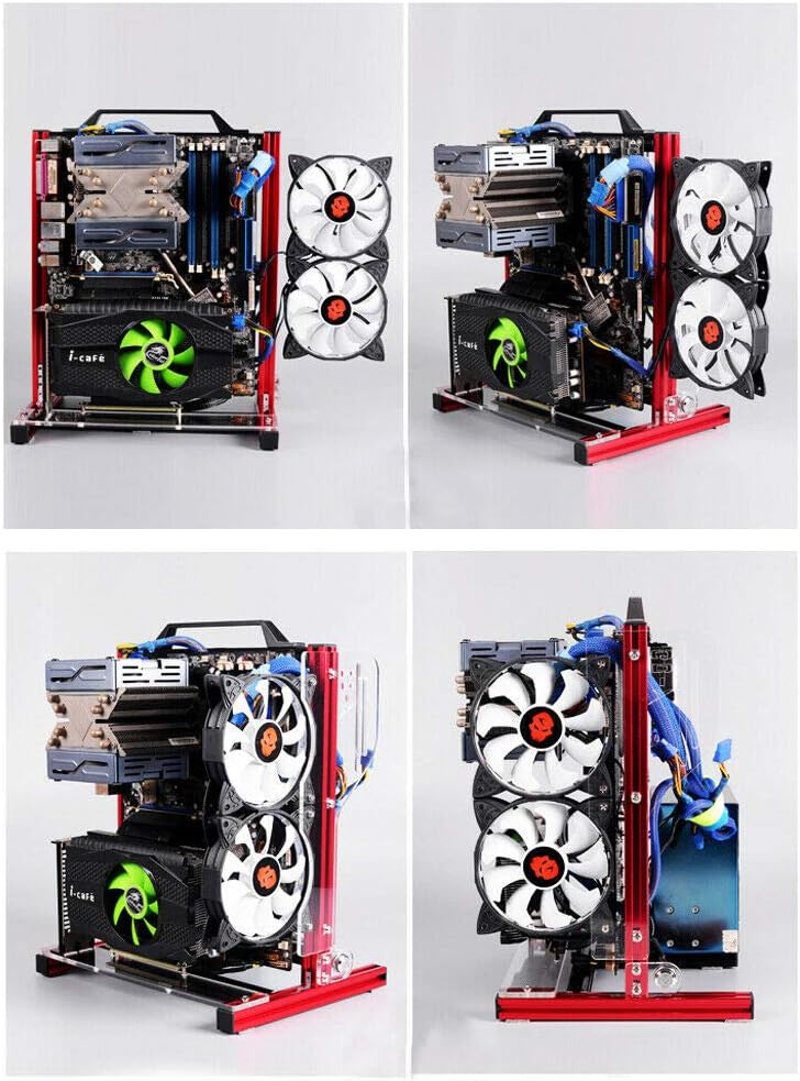 ITX (17 x 17cm) ATX MATX PC Motherboard Case Frame, Open Bare Metal Air Water Cooling Fan Stand Chassic Test Bench Vertical Rack Computer Board Overclocking Heat Dissipation(Vertical Black)