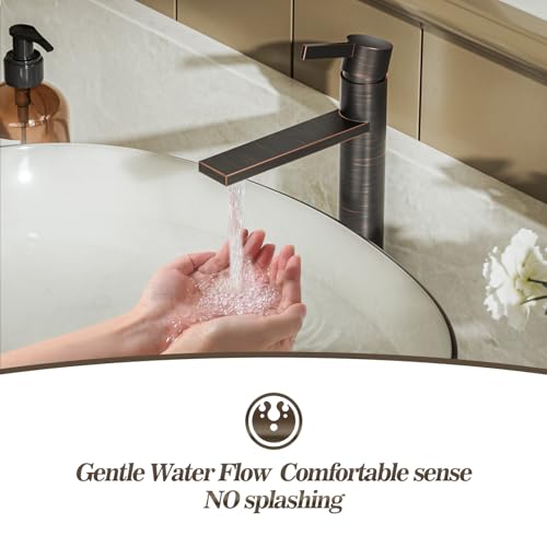 Phiestina Brushed Gold One Hole High Bathroom Vessel Sink Faucet, Single Hole Single Handle Tall Bathroom Faucet, with Pop Up Drain and Water Supply Line,FH01-BG-V