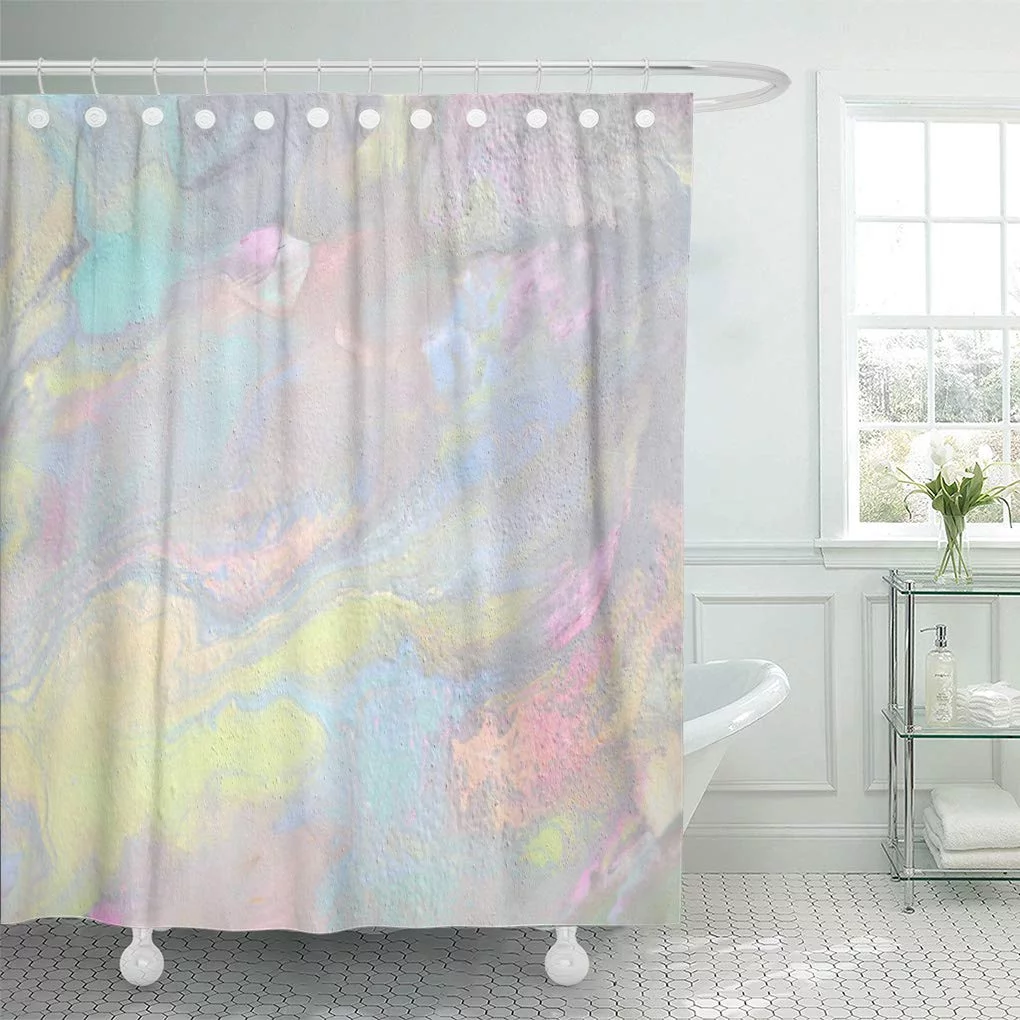 Libin Pink Holographic Iridescent Stains Pale Hologram Abstract Yellow Effect Shower Curtain 66x72 inch