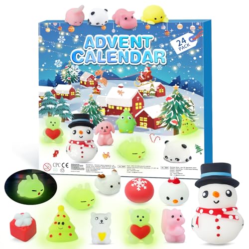 Mochi Advent Calendar 2025, Luminous 24 Days of Christmas Countdown Calendar, 24 Pcs Squishies Fidget Advent Calendar Christmas Gift Ideas for Kids