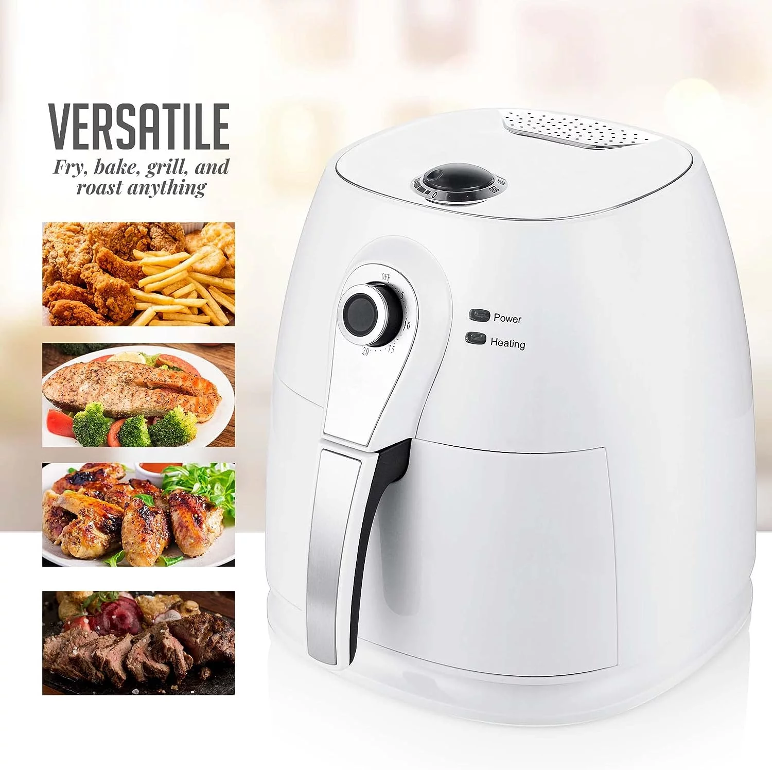 OVENTE 3.2 Qt Compact Air Fryer, Adjustable Temperature, Non-Stick Basket, New- White FAM21302W
