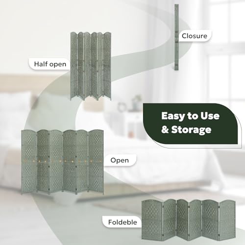 JOSTYLE Folding Privacy Room Divider, 4 Panel Screen Divider 6 ft. Tall Freestanding Extra Wide Rattan Room Partition Wall Separation Dividers, Grey
