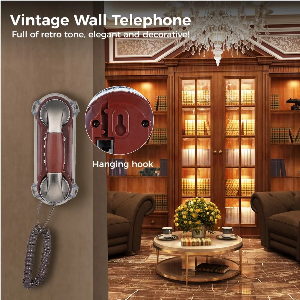 Landline Corded Phone, Vintage Wall-Mounted Telephone, Adjustable Volume Retro Telephone with Blue Indicator, Built-in Redial & Pause, Old Style Wall / Desk Phone for Home, Office, School, Hotel