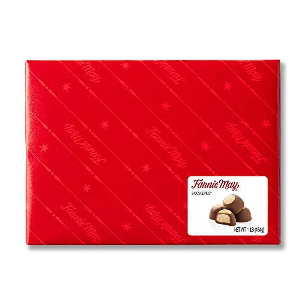Fannie May Peanut Butter Buckeyes, Milk Chocolate Covered Creamy Peanut Butter, Chocolate Candy Gift Box, 1 lb