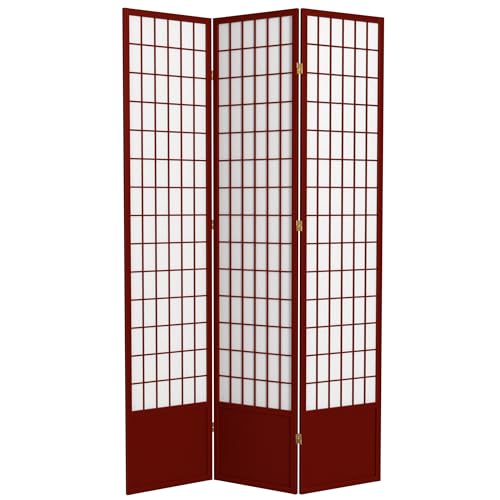 Red Lantern 7 ft. Tall Window Pane Shoji Screen-White-3 Panels Room Divider