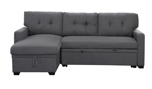 Bridgend Contemporary Reversible Sleeper Sectional in Linen with Storage Chaise (Gray)