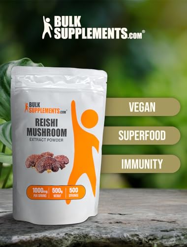 BulkSupplements.com Reishi Mushroom Extract Powder - Ganoderma Lucidum, Reishi Mushroom Supplement - Reishi Mushroom Powder, Gluten Free, 1000mg per Serving, 500g (1.1 lbs) (Pack of 1)