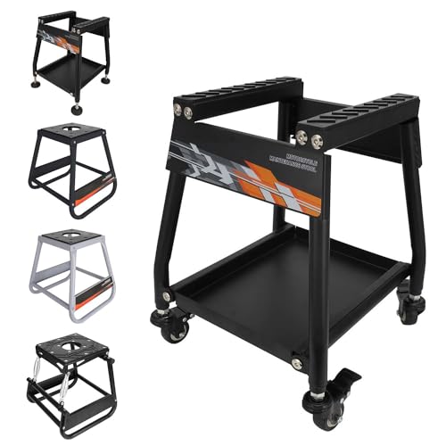 Dirt Bike Stand Movable with Wheels Motorcycle Lift Panel Stand Maintenance Heavy Duty Universal Stand for Most Motorcycles Motocross Dirt Bike Dual Sport Enduro Black