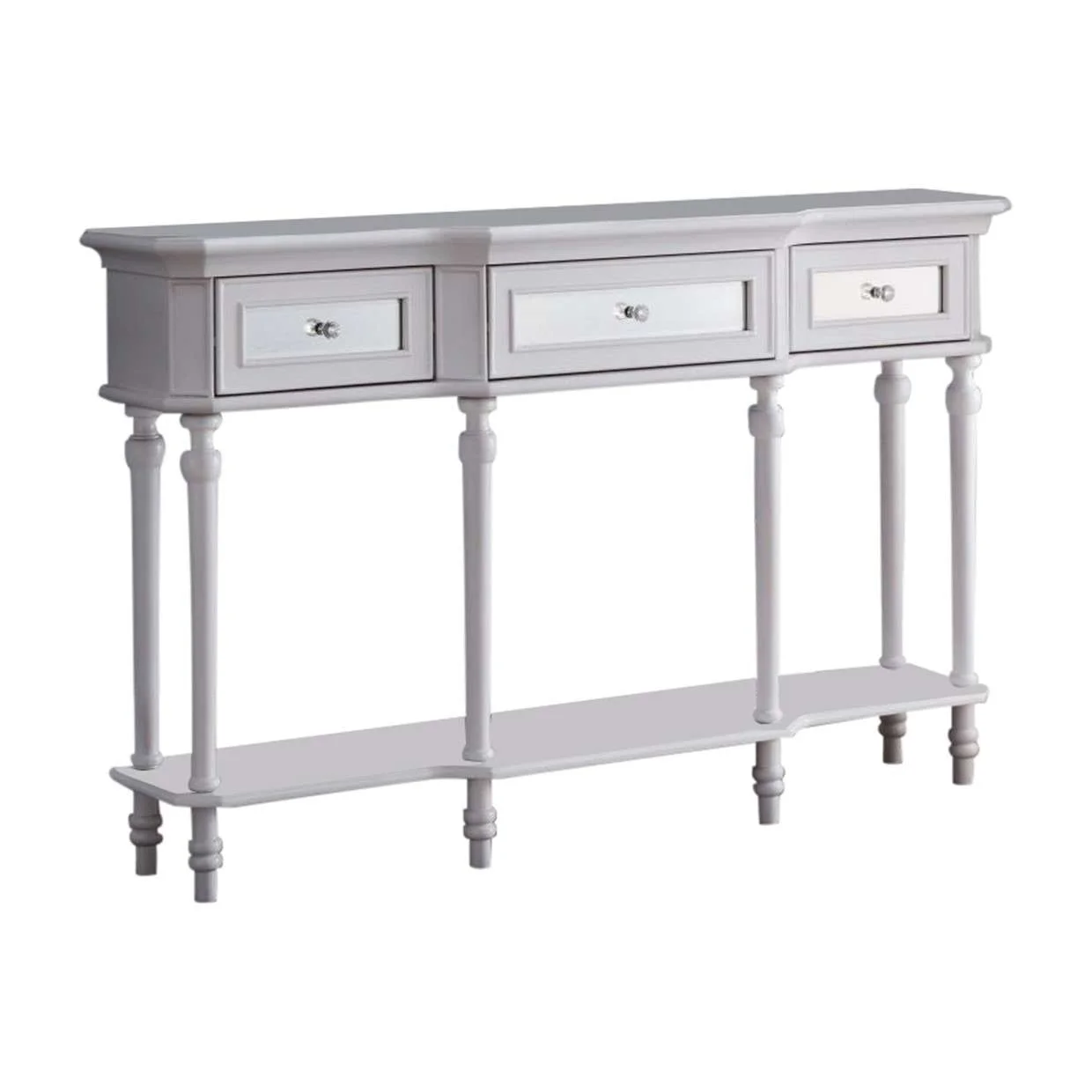 Kings Brand Furniture Modern Console Table with Mirrored Storage Drawers and Lower Shelf, White