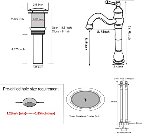 GGStudy 360° Swivel Antique Brass Bathroom Vessel Sink Faucet Single Handle One Hole Matching with Pop Up Drain