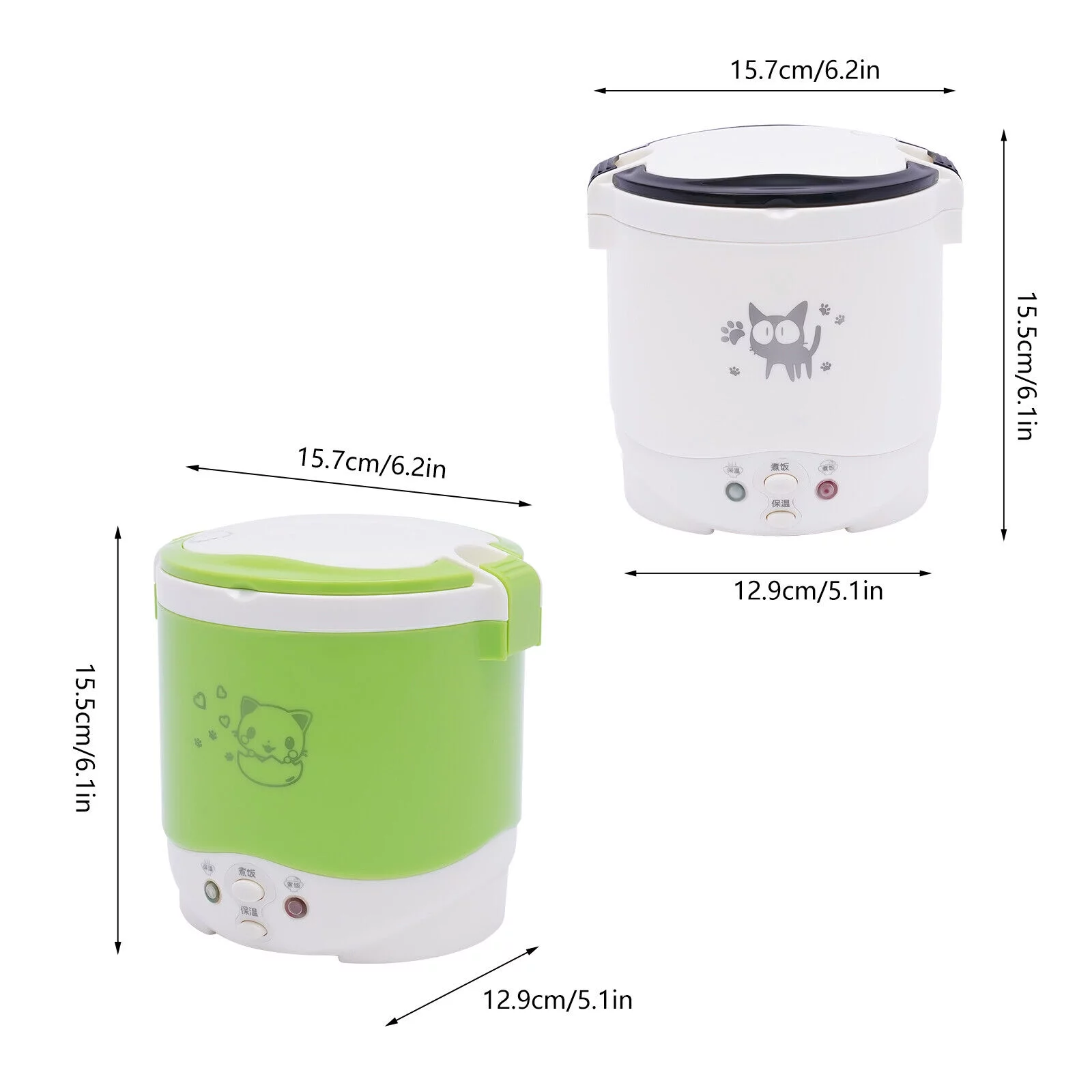1L Car Mini Travel Lunch Box Electric Rice Cooker Steamer White/Green 12V