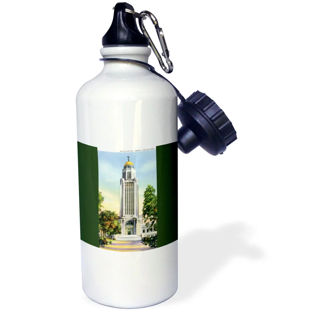 State Capital Tower Lincoln Nebraska with Antique Cars 21 oz Sports Water Bottle wb-170277-1