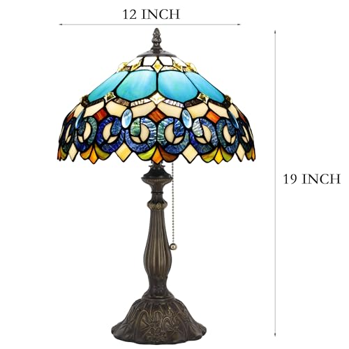 Tiffany Table Lamp Stained Glass Lamp 12X12X19 Inch Antique Reading Light (Sea Blue Pear)