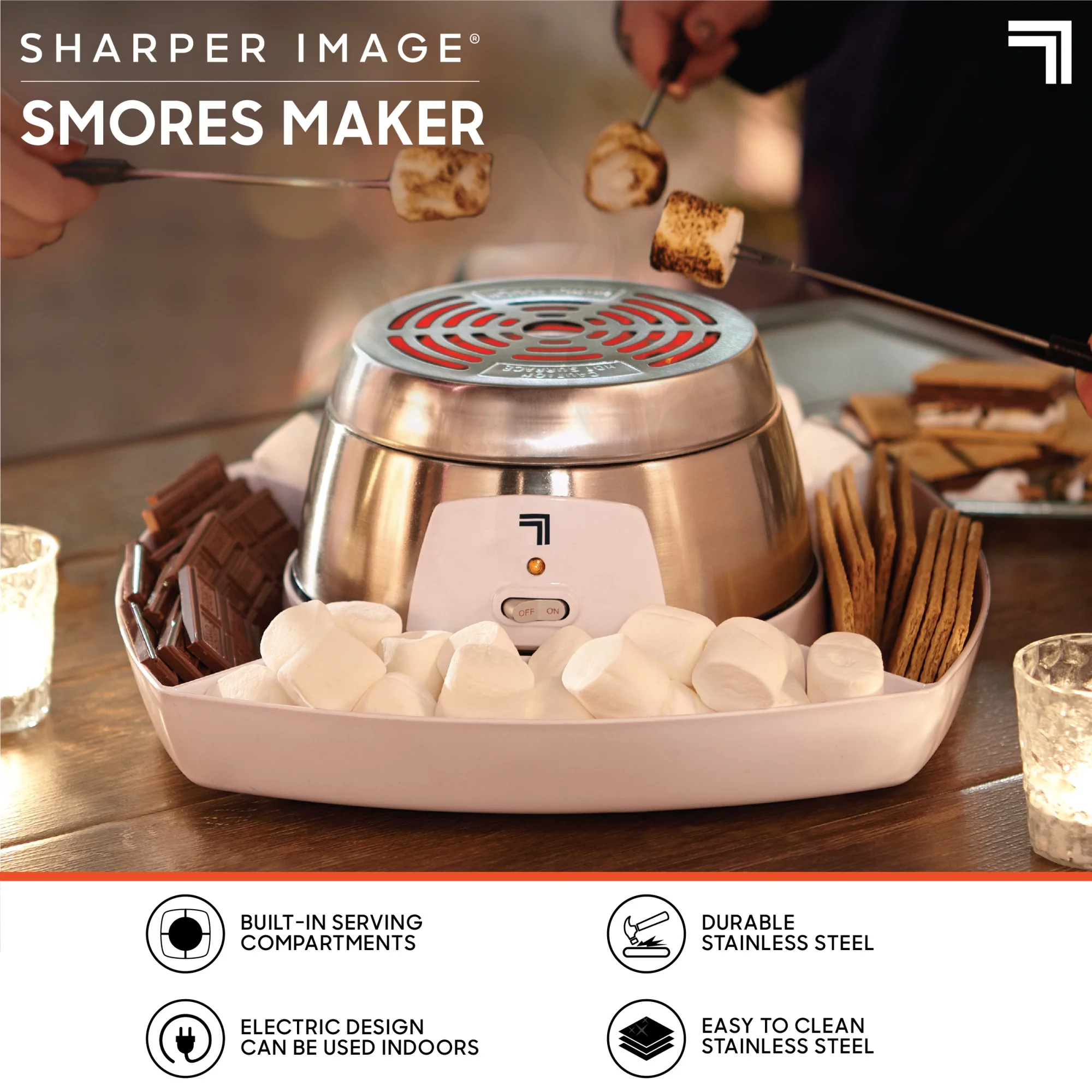 SHARPER IMAGE Electric Tabletop S'mores Maker for Indoors, 6 Piece Set