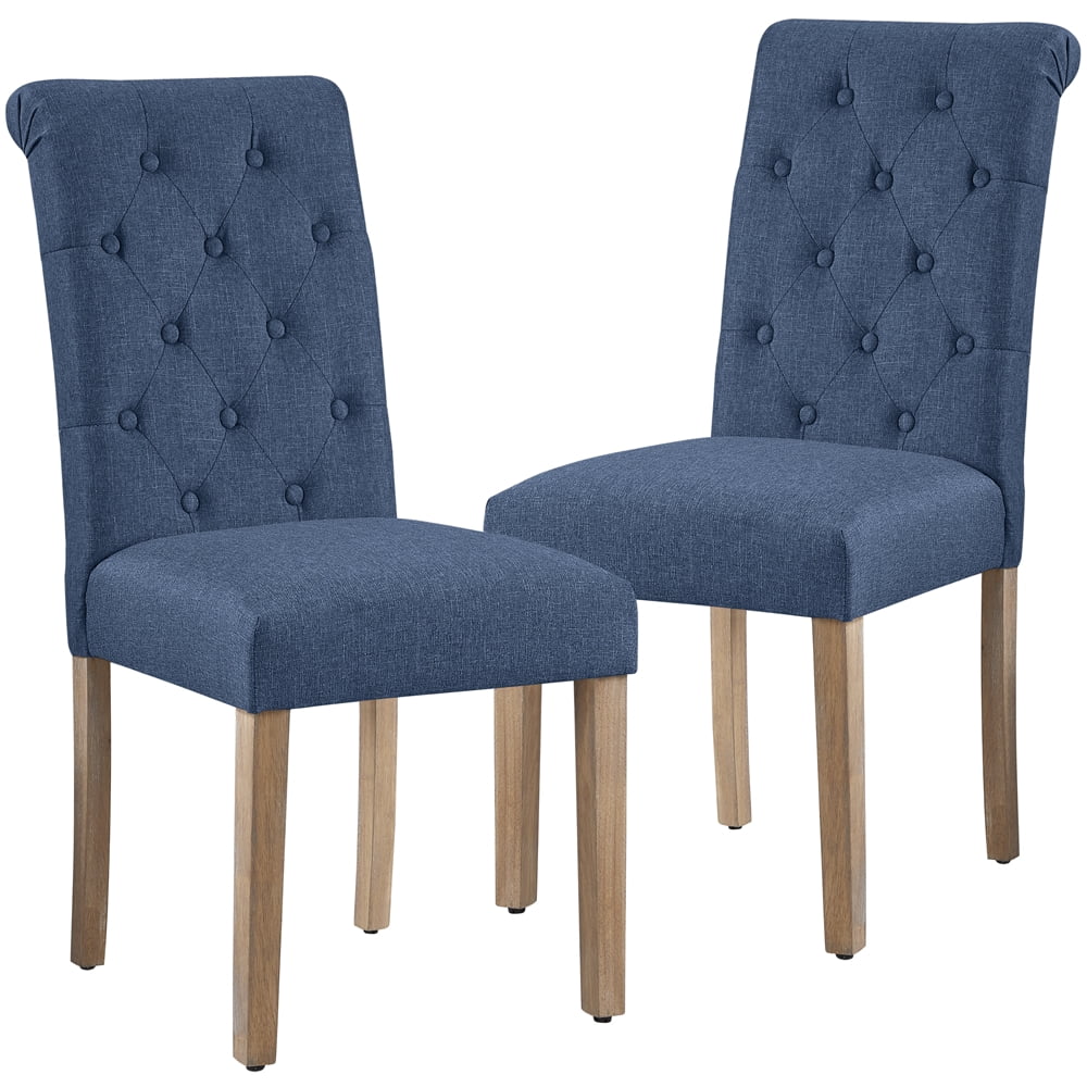 Easyfashion Modern Fabric Upholstered Dining Chair High Back, Set of 2, Blue