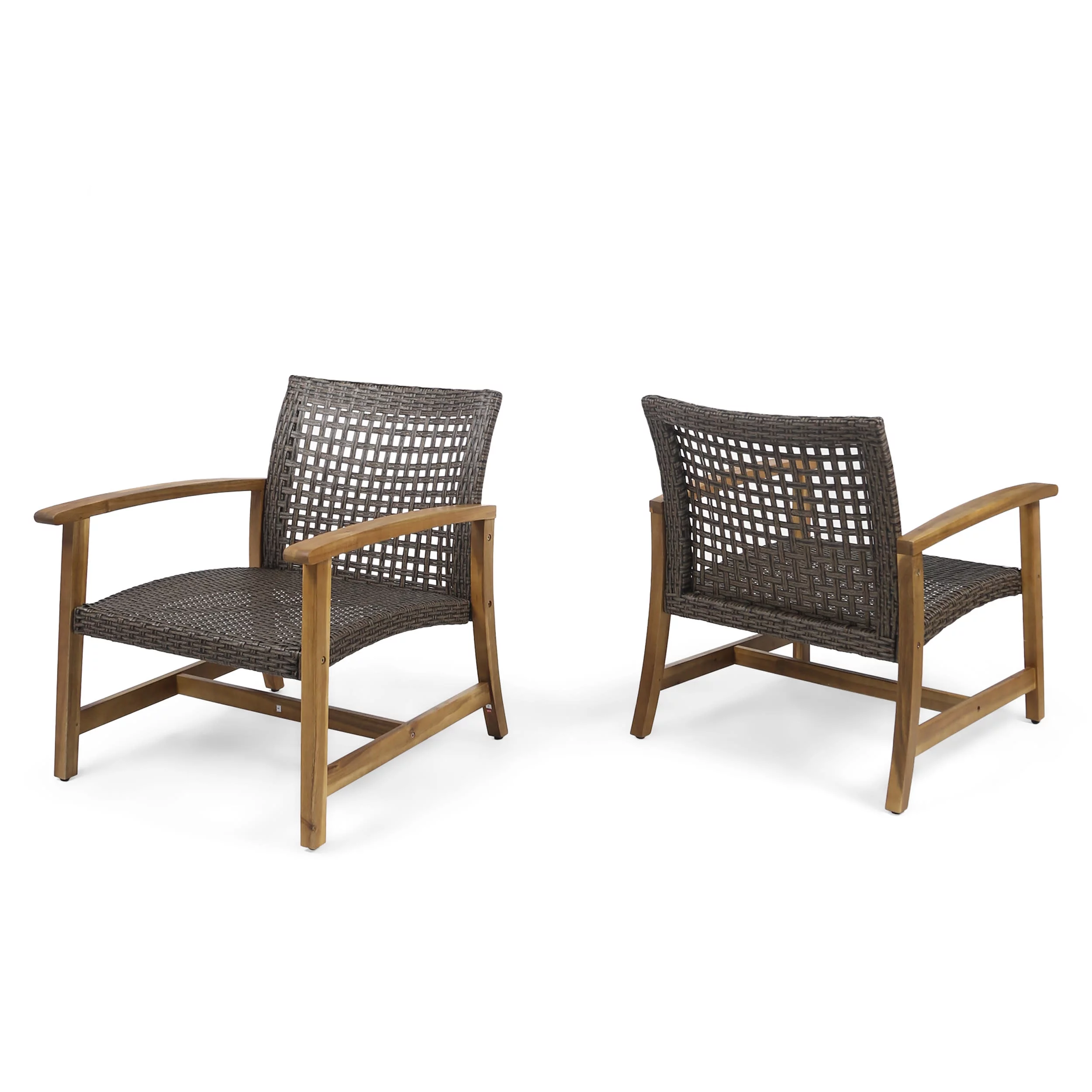 GDF Studio Savannah Outdoor Wood and Wicker Club Chairs, Set of 2, Teak and Mixed Mocha