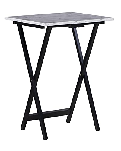 Linon Nikki Brown Faux Marble Tray Table Set