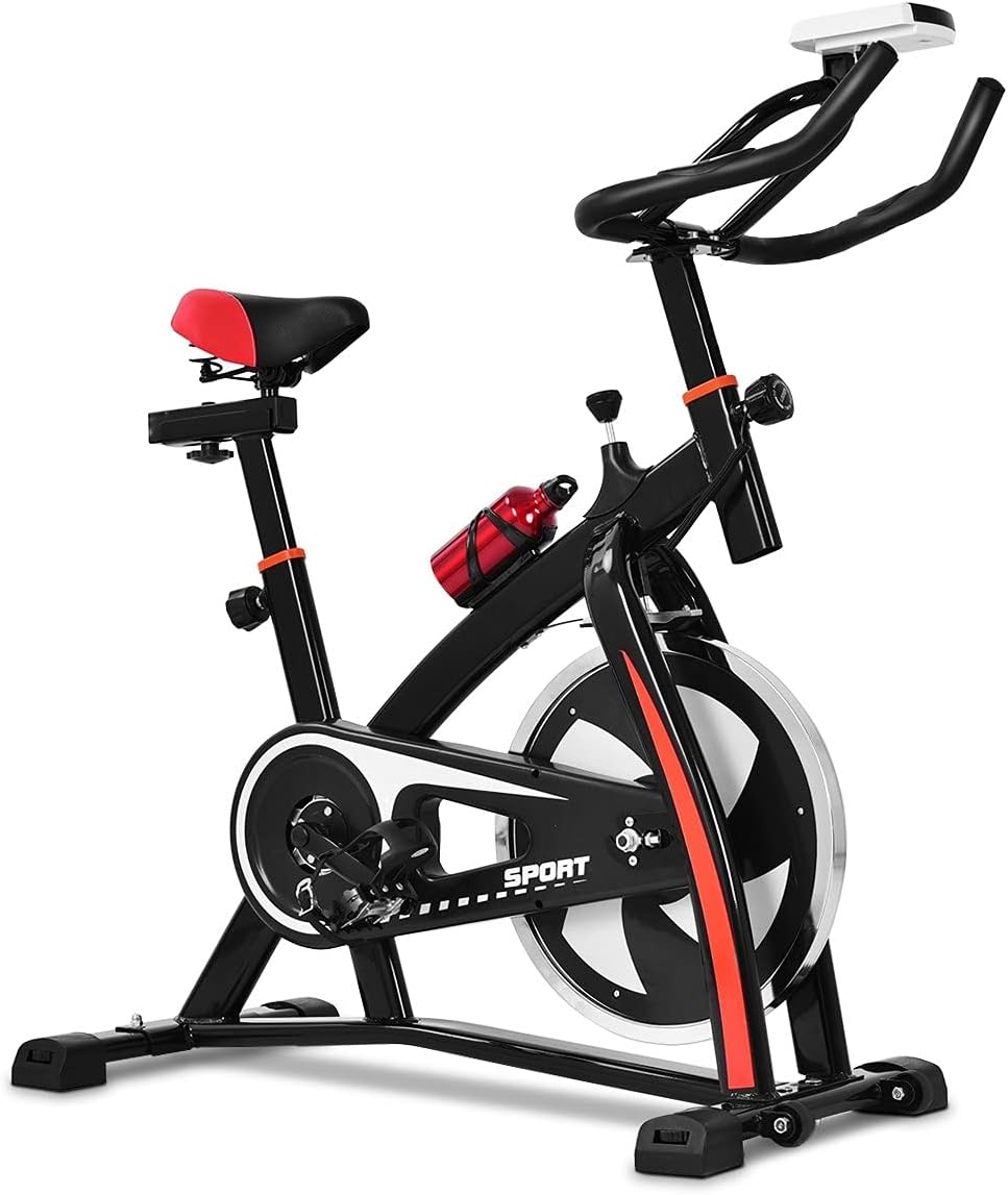 Exercise Bike Indoor Cycling Bike, Workout Bike Spin Bike with Comfortable Seat Cushion, LCD Display & Bottle Holder, Fitness Equipment Stationary Bikes for Home (Black)