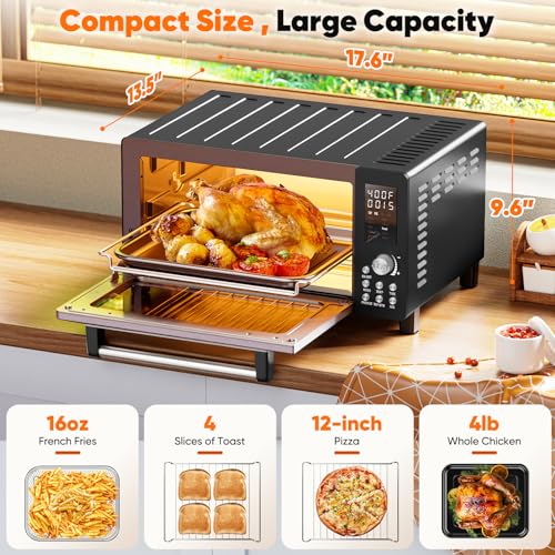 Nuwave Bravo Pro Smart 21QT Toaster Oven Air Fryer Combo, Convection Oven Countertop, 10 functions all in 1, with even & quick crisp technology, 50-450°F, 1800W, Mint Green