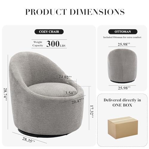 COLAMY Swivel Accent Chair, 360° Swivel Chair with Hidden Storage, Modern Small Barrel Swivel Armchair for Living Room/Bedroom, Beige