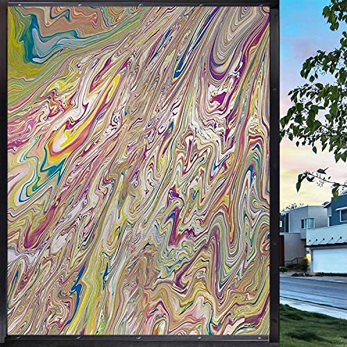 Static Cling Window Film Privacy Abstract Geometry Colorful Glass Sticker Home Adorn No Glue Anti UV Window Paper for Bathroom, Office, Meeting Room, Bedroom,17.7 in x 78.7 in